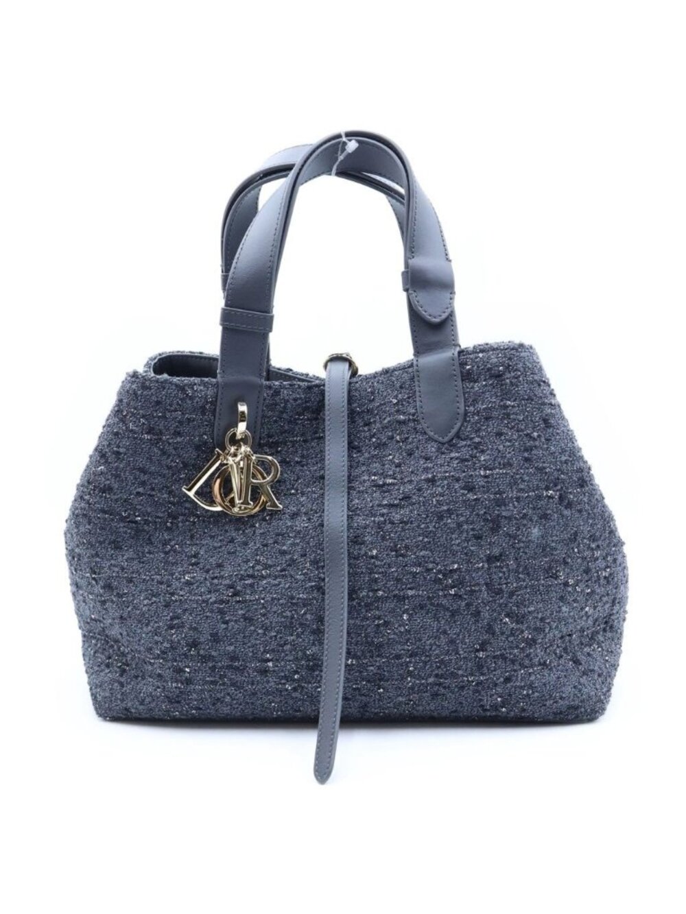 Dior Toujours Handbag Navy Leather Tweed Gold